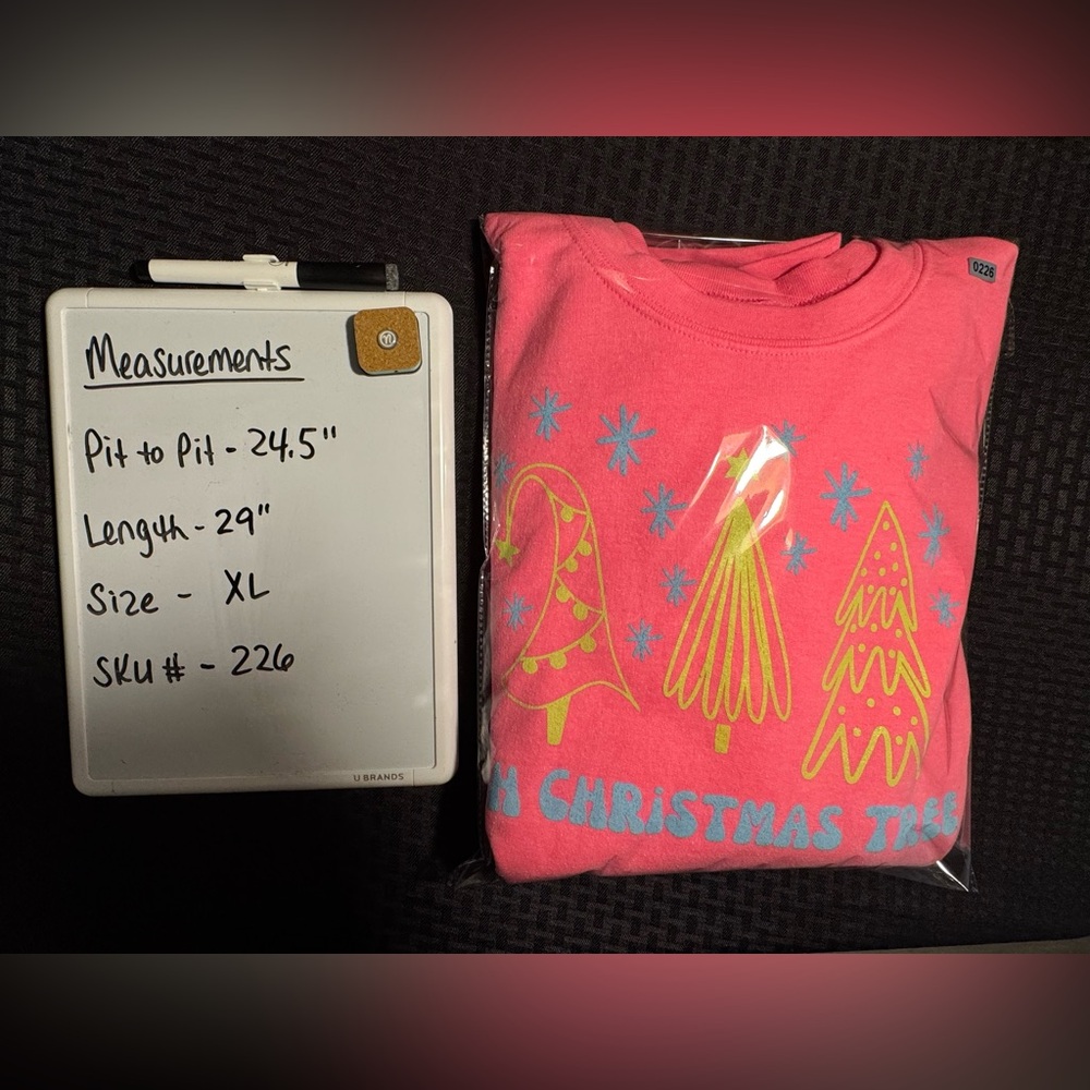 Gildan Pink Holiday Sweater with Tree Design - Picture 7 of 7